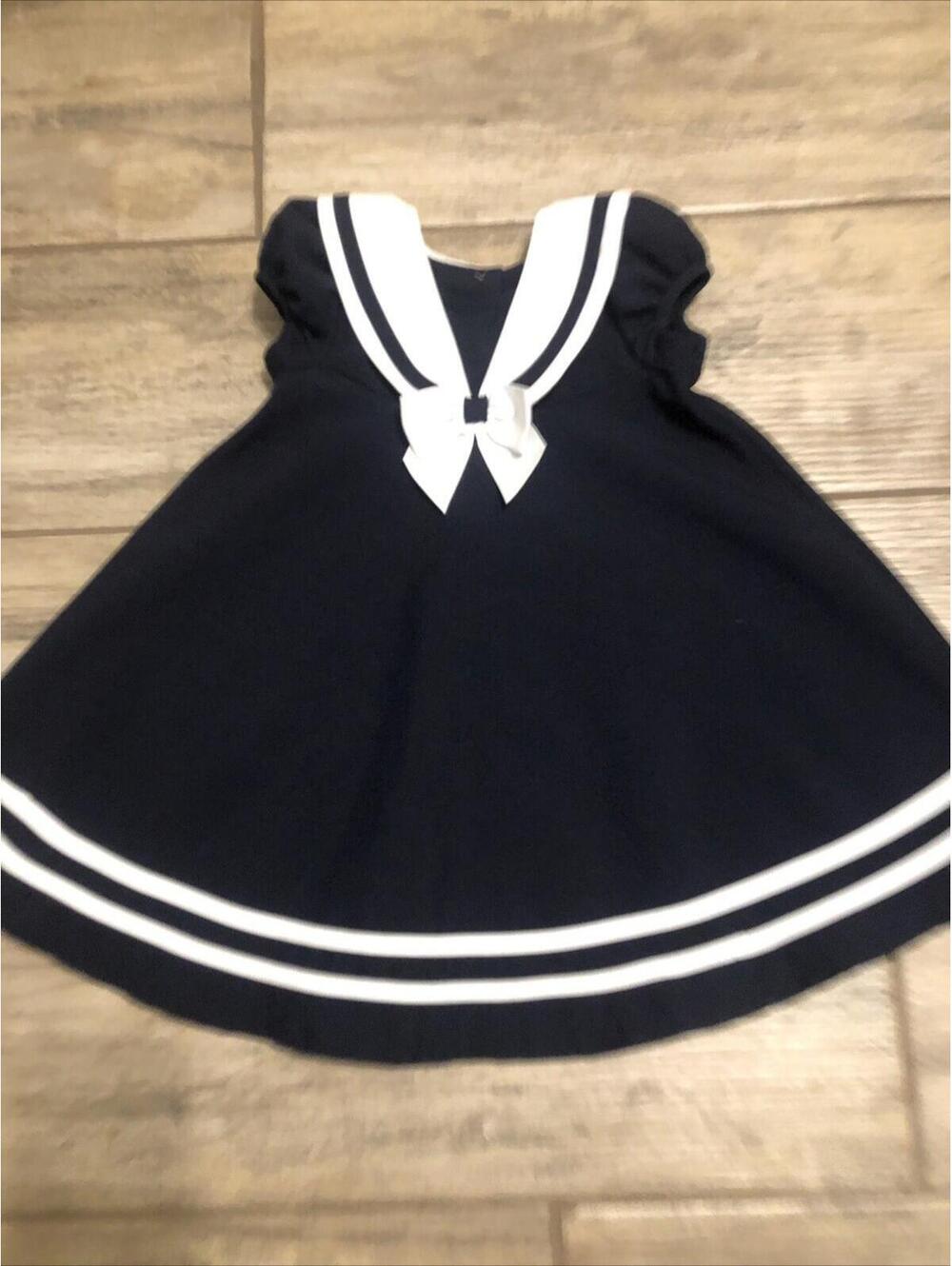 Bonnie Baby Navy Blue Baby Girls Dress 24M Cap Sleeve Nautical Bow Sailor Style‎